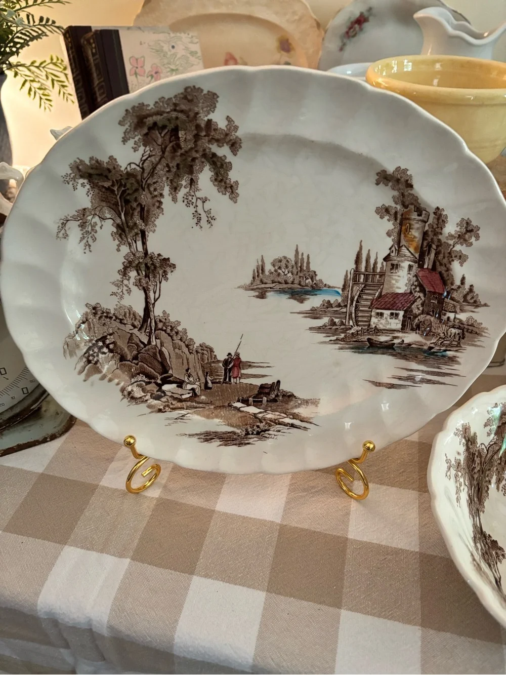 Johnson Brothers White Platter with Brown Scenic Transferware